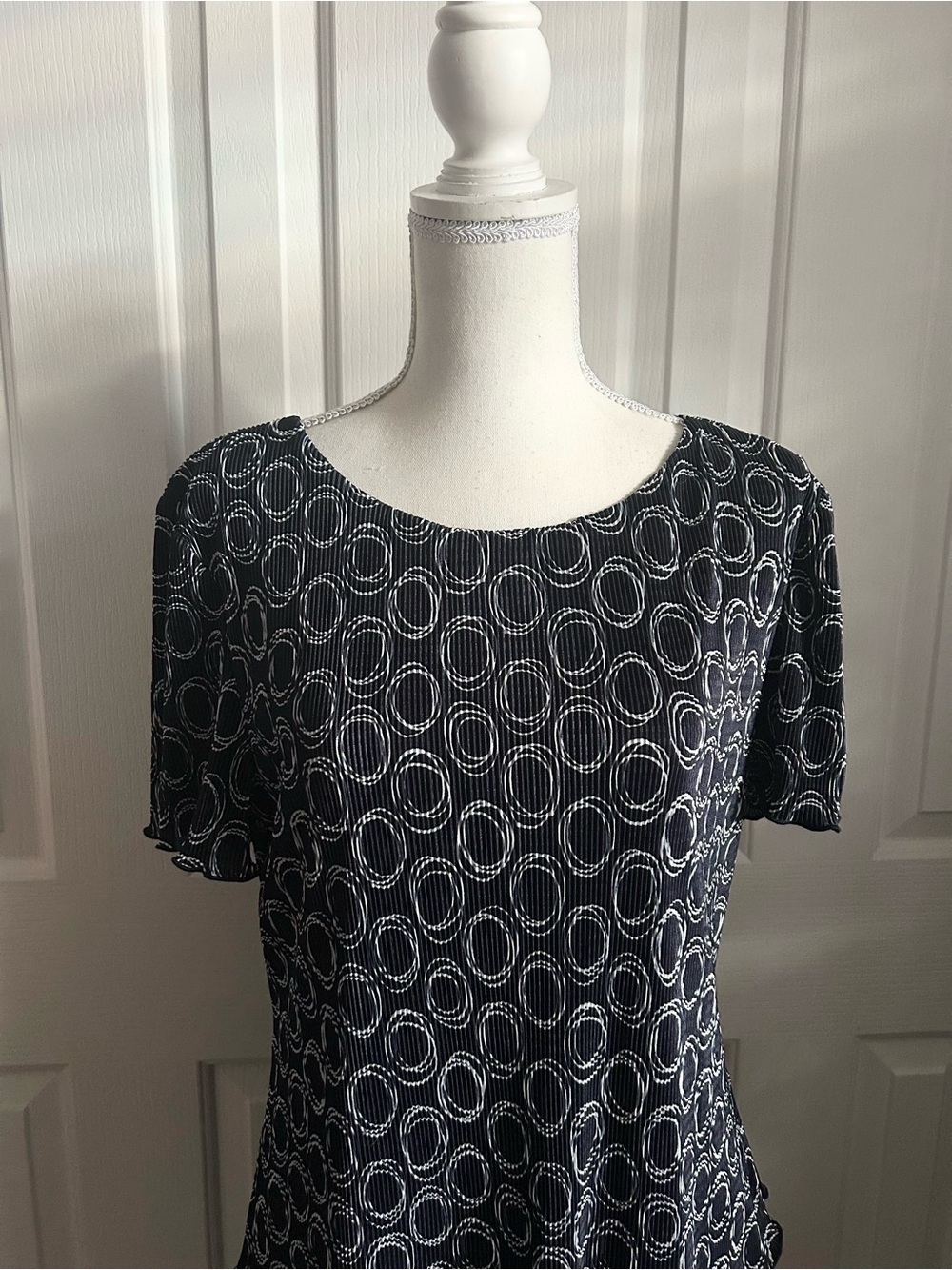 NWOT CONNECTED APPAREL Circle-Print Short Sleeve Midi Dress Navy & White Size 10 - Picture 2 of 7